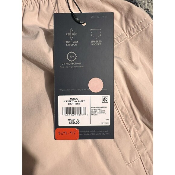 VRST Men's 5" Everyday Shorts Light Pink Crepe Size Large Mesh Lining Drawstring - Picture 5 of 6